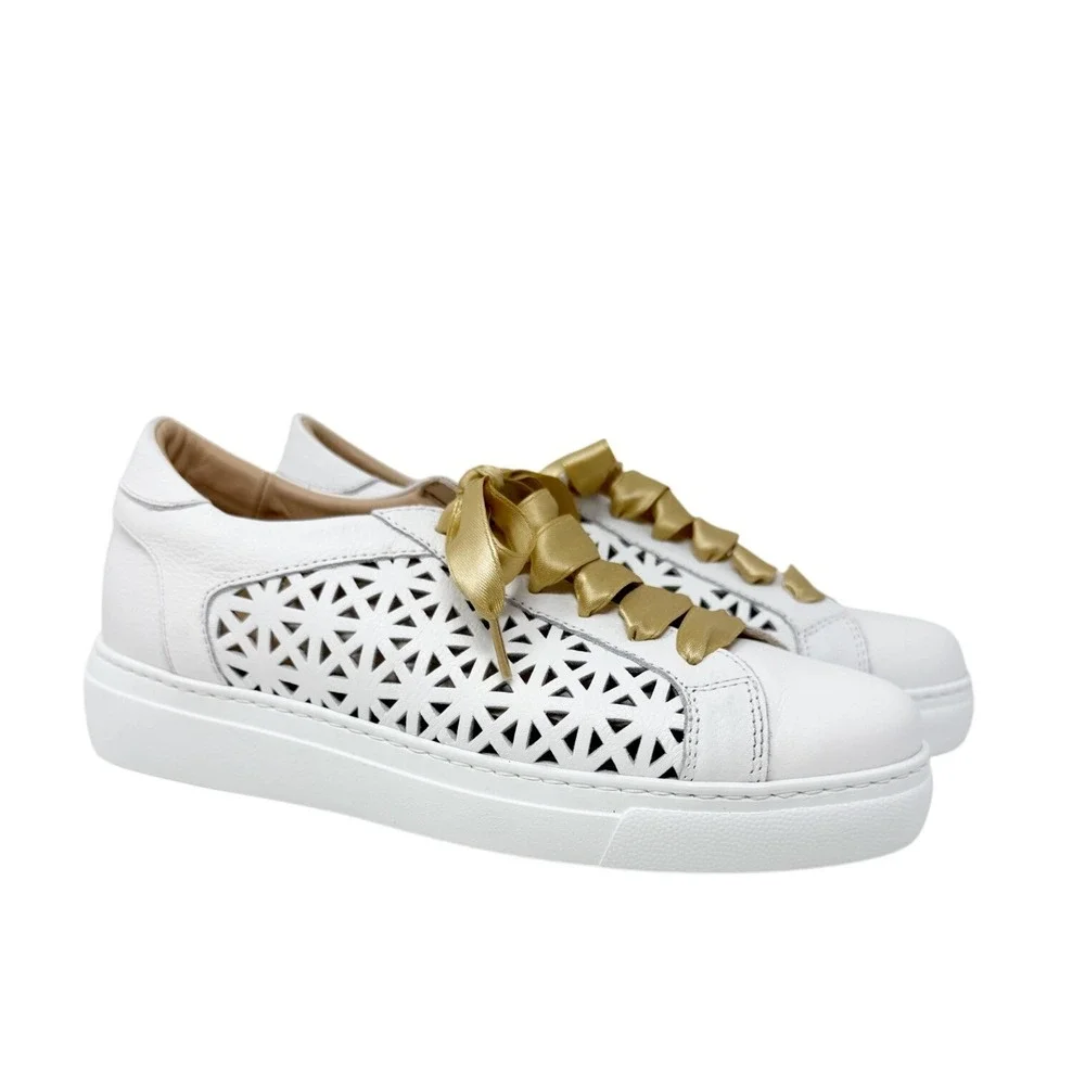 Clorinda Antinori The Zoe‎ Viking Bianco Leather Cutout Sneaker 38 (US 8)